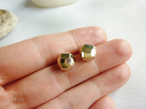 everyday gold studs,faceted gold stud earrings-gold ball studs-small gold studs-faceted stud earrings-simple gold studs-round stud earrings